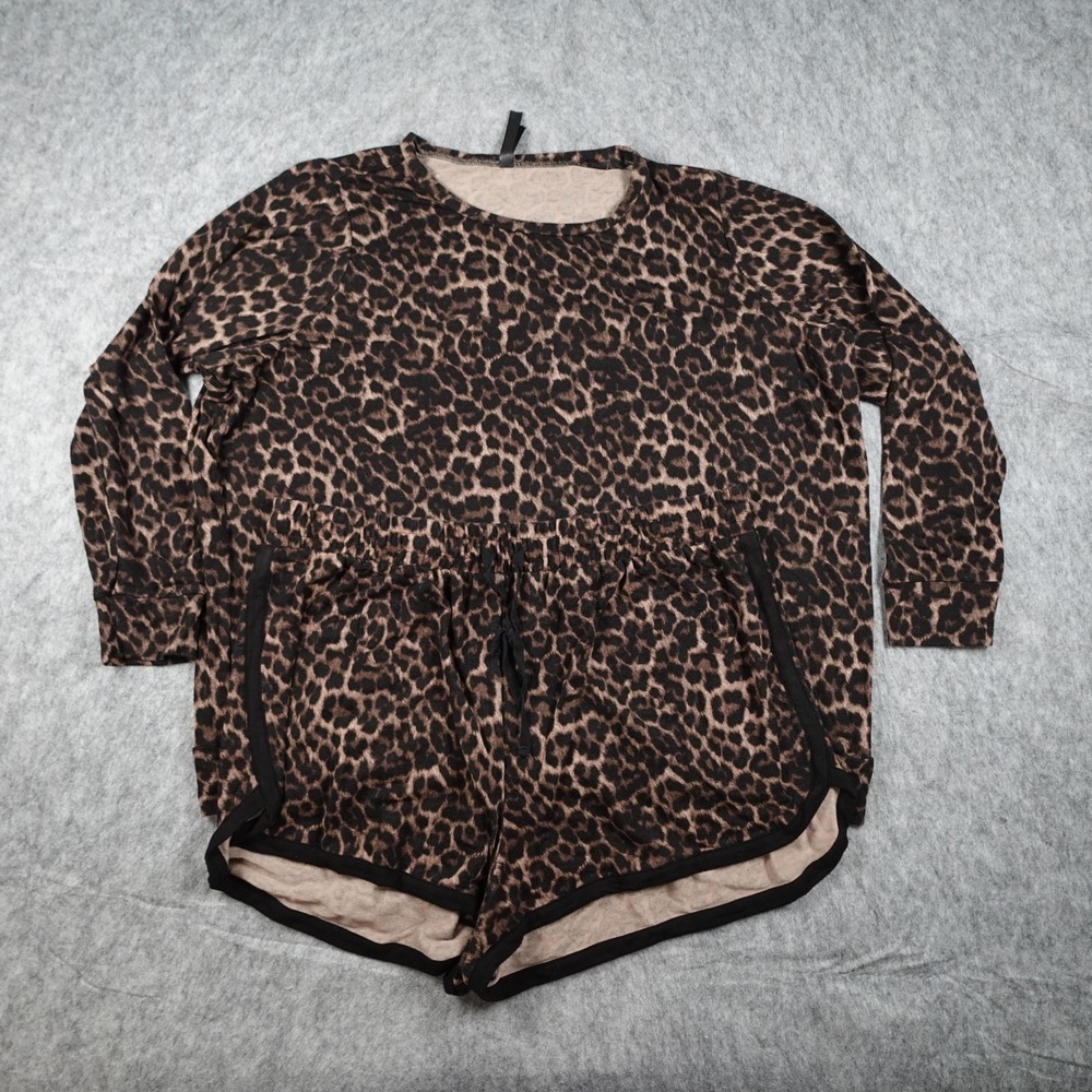 Torid Pajama Set Women 2X Brown Leopard Print Long Sleeve Top Shorts Sleep